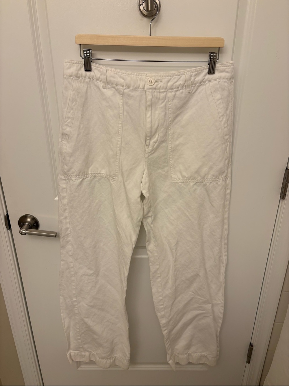 Vince White Cropped Utility Wide Leg Pants Women’s Size 14 Cotton Linen Blend